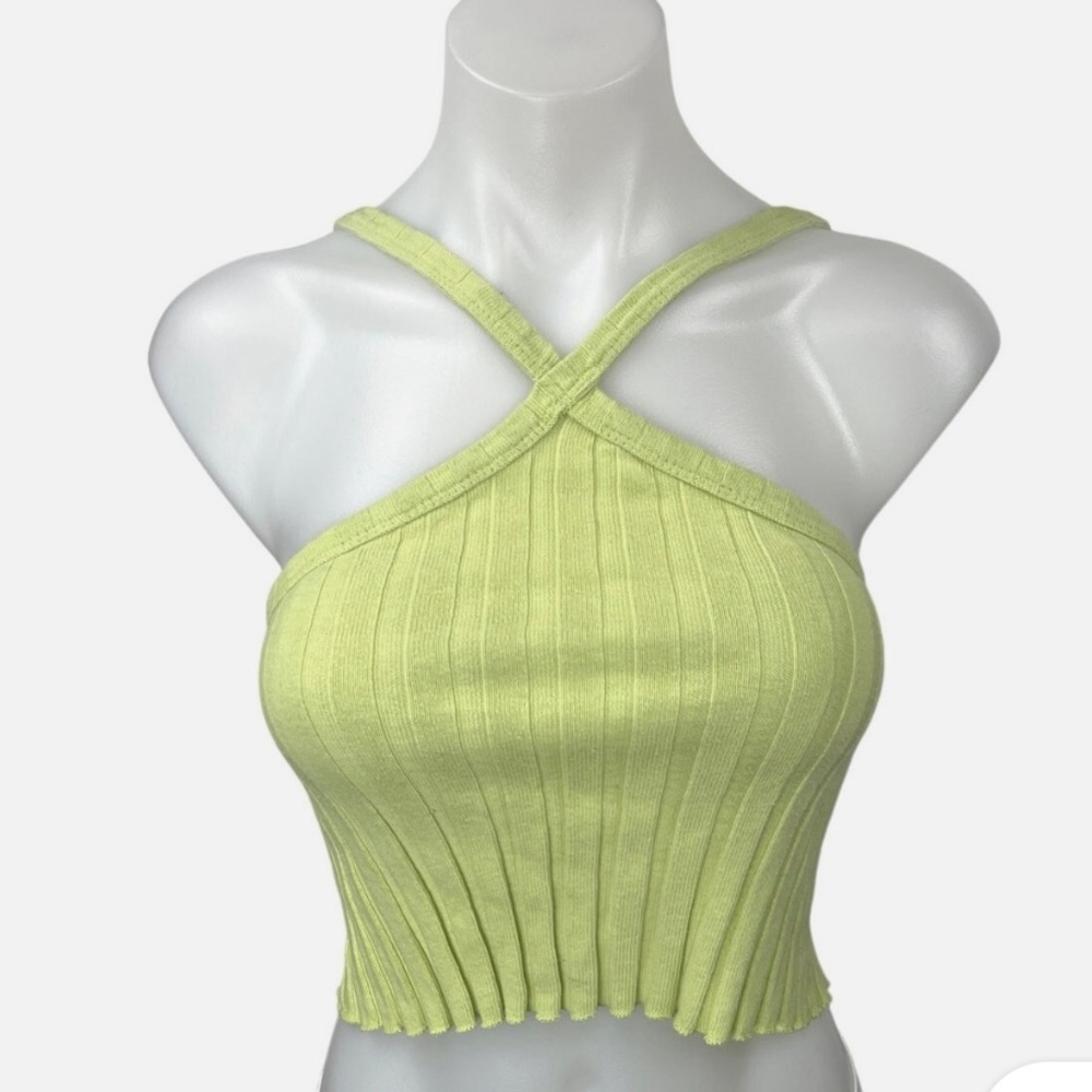Zara Green Ribbed Knit Cross Strap Tank Top